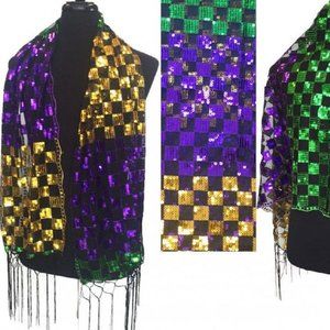 Mardi Gras Sequin shawl Fringe Oblong Scarf